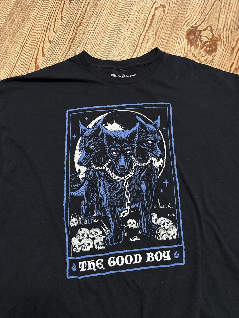 Spencer's Black Tee with Blue Three-Headed Wolf Graphic